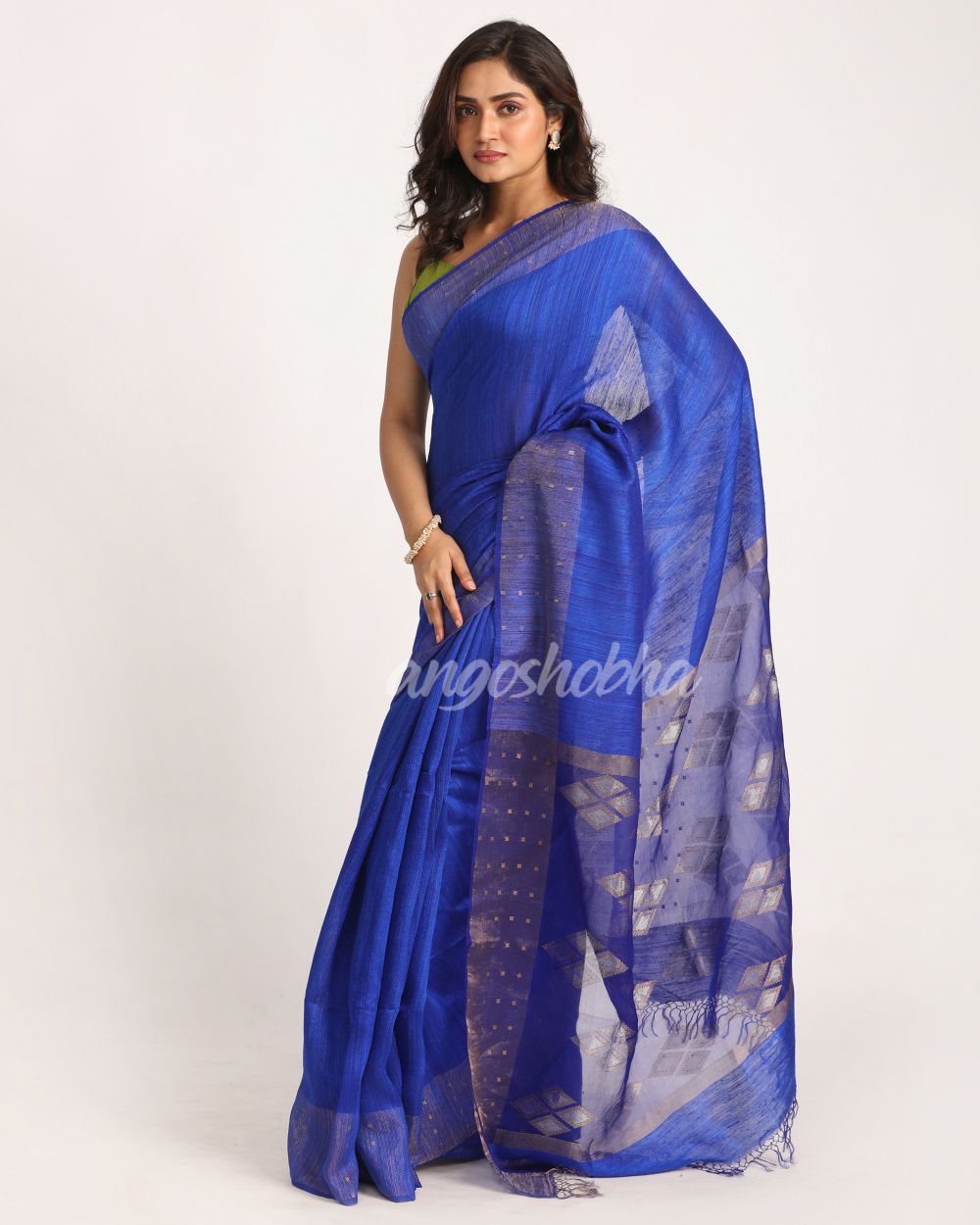 Royal Blue Matka Silk Handloom Traditional Jamdani Saree angoshobha