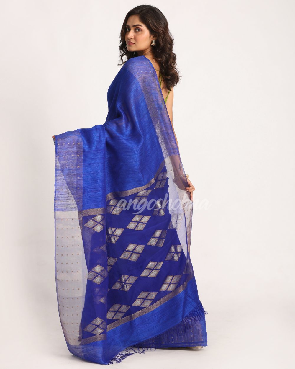 Royal Blue Matka Silk Handloom Traditional Jamdani Saree angoshobha