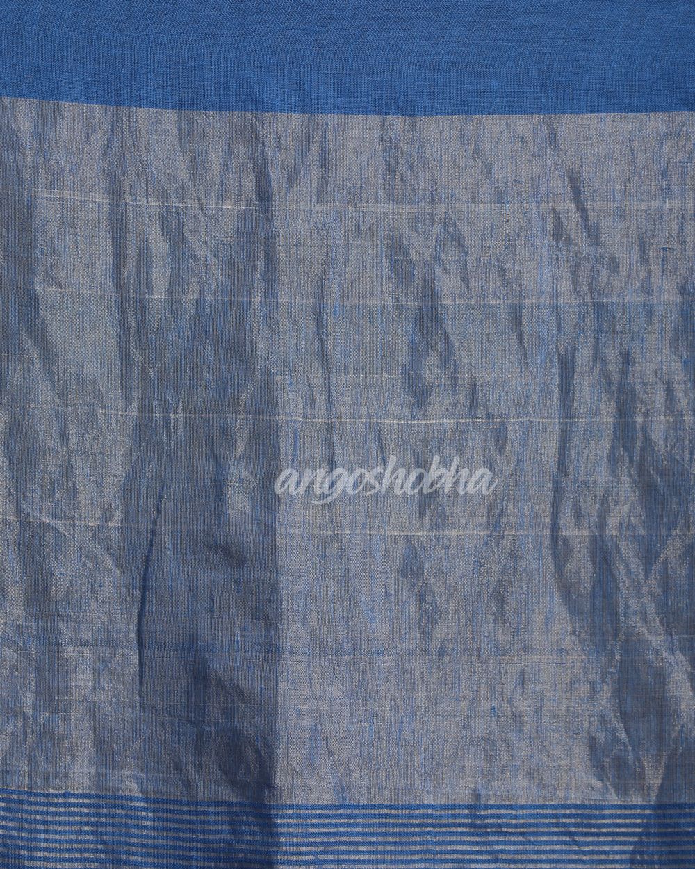 Royel Blue Check Traditional Handloom Linen Saree angoshobha