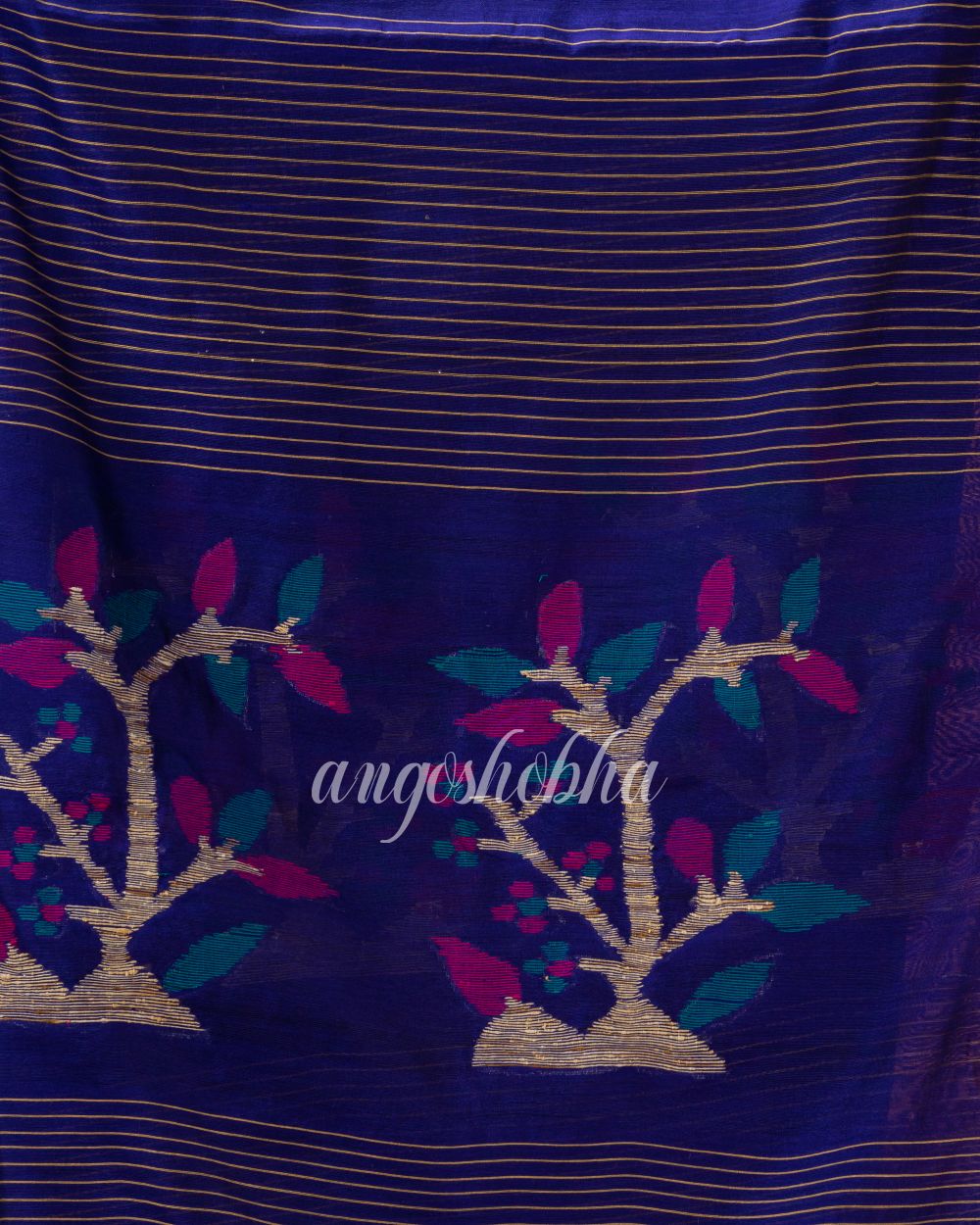 Royel Blue Cotton Blend Traditional Jamdani Saree angoshobha