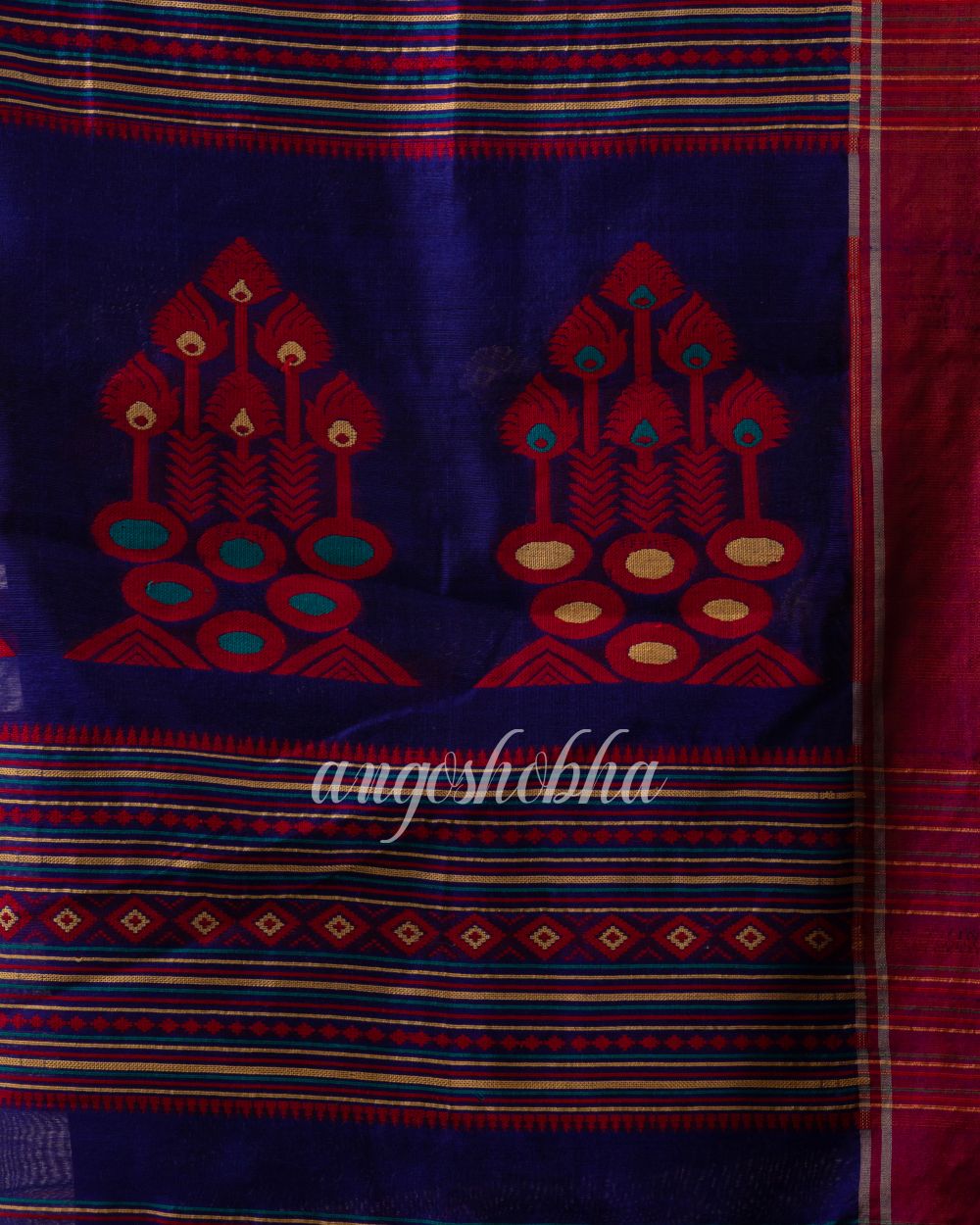 Royel Blue Cotton Blend Traditional Jamdani Saree angoshobha