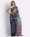 Royen Blue Art Silk Muslin Handloom Jamdani Saree