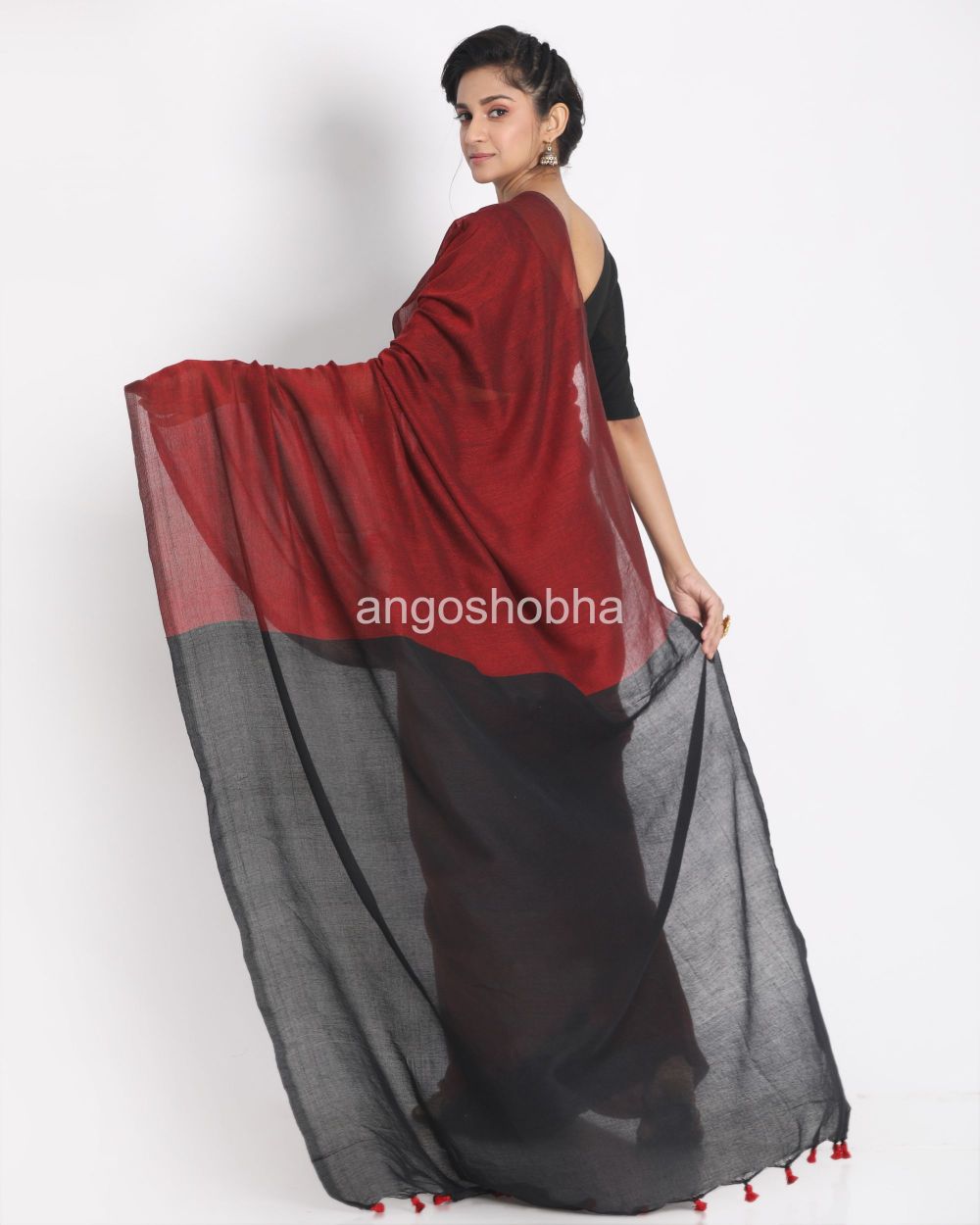 Rust brick handspan cotton handwoven saree angoshobha