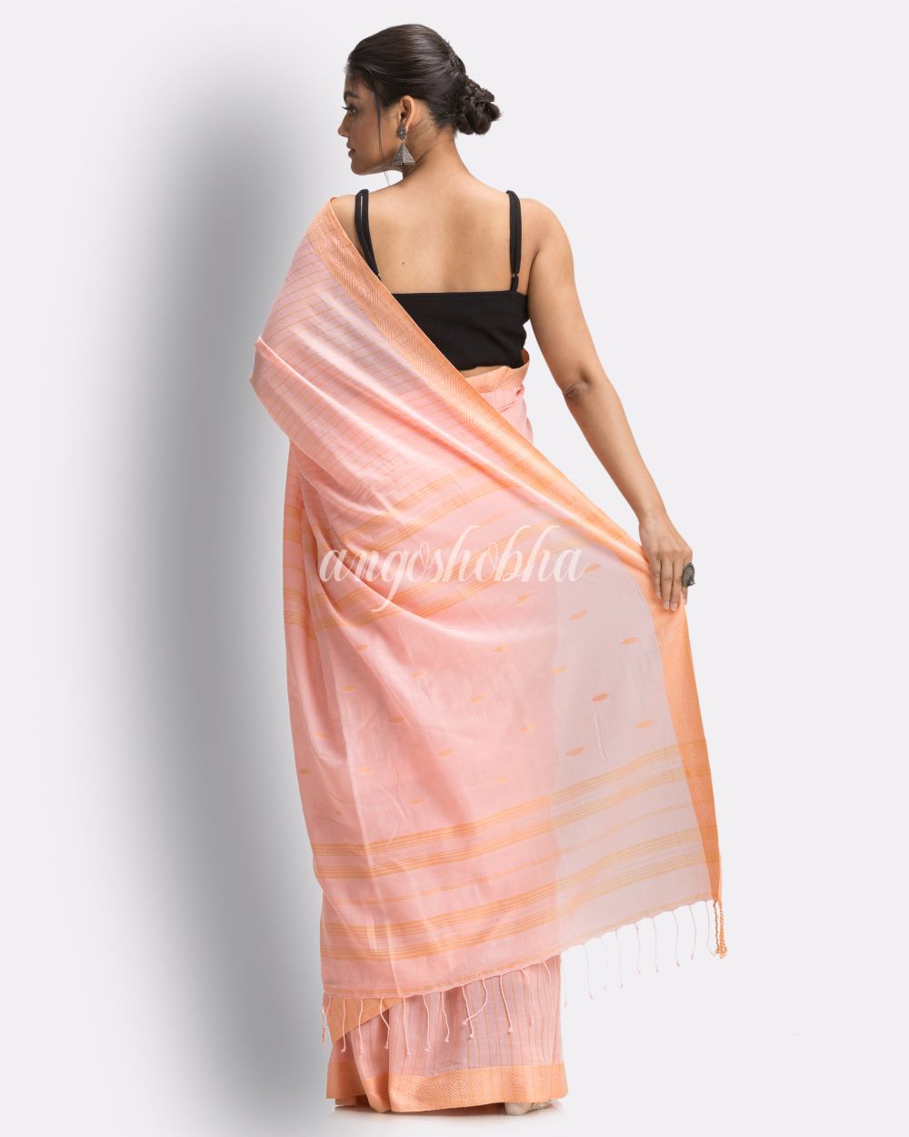 Salmon pink Handloom Traditional Cotton Tangail Saree angoshobha