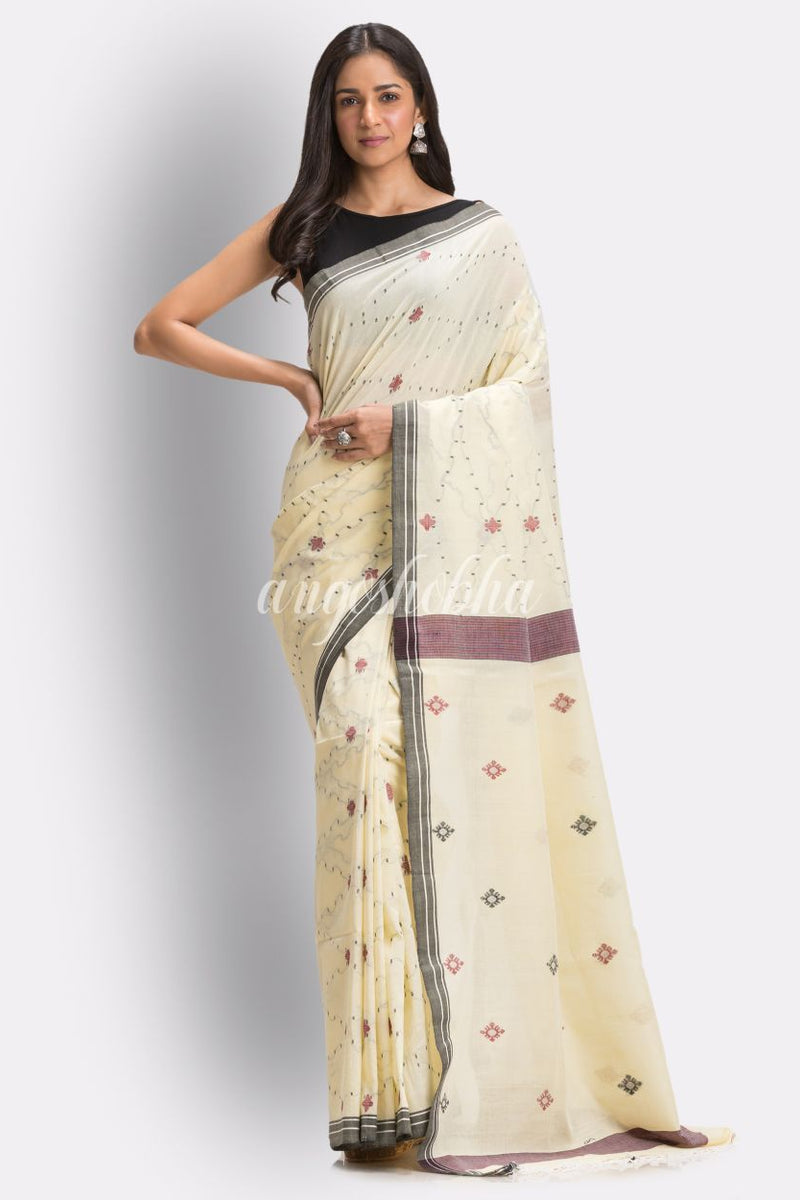 Sandy Tan Handloom Cotton Jamdani Saree