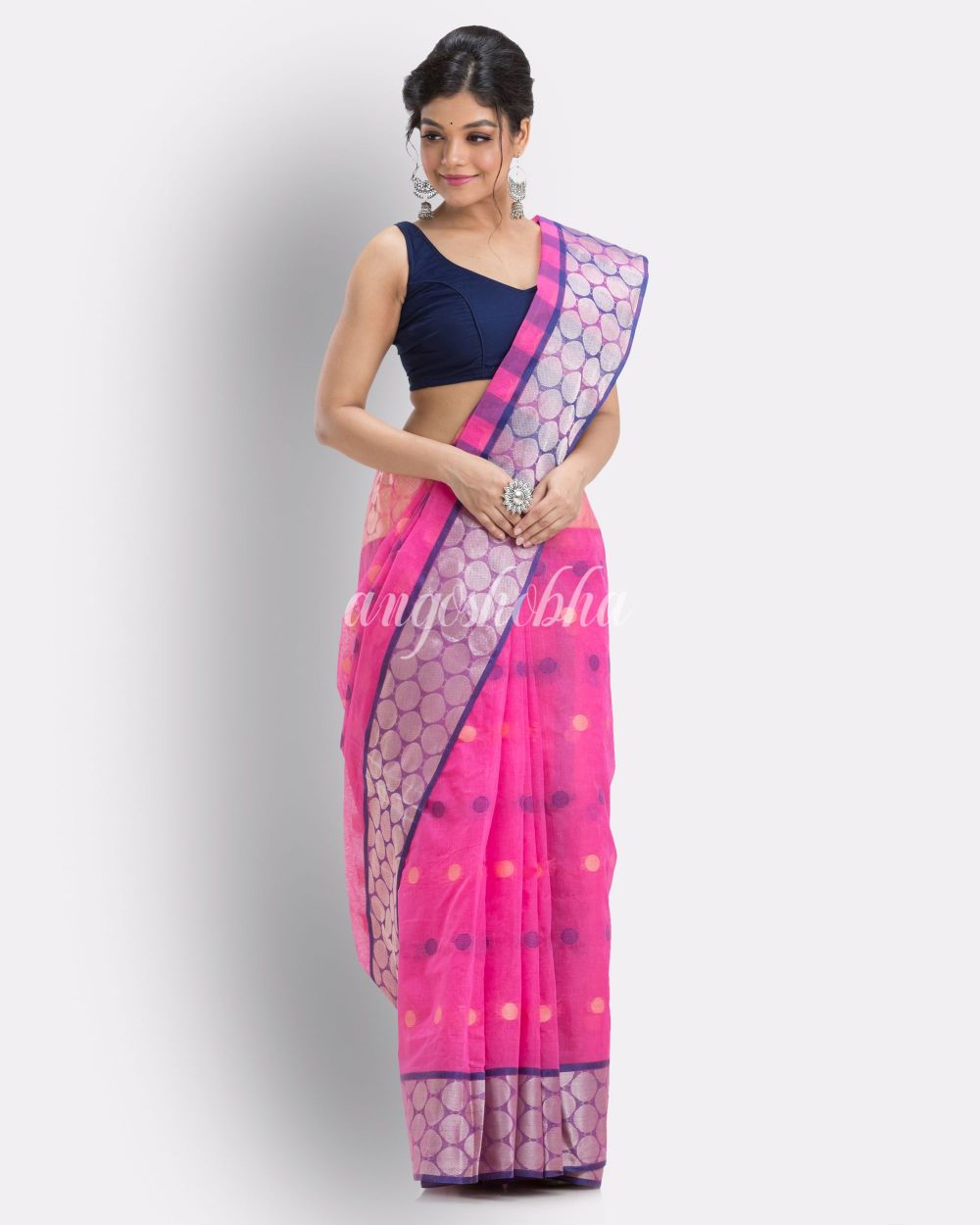 Self Ball Design pink Tant Pure Cotton Saree