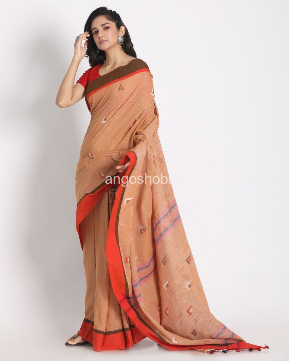 Sepia Cotton Handloom Saree angoshobha