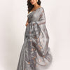 Silver Blue Matka Silk Handloom Traditional Sequin Jamdani Saree angoshobha