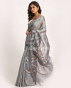 Silver Blue Matka Silk Handloom Traditional Sequin Jamdani Saree