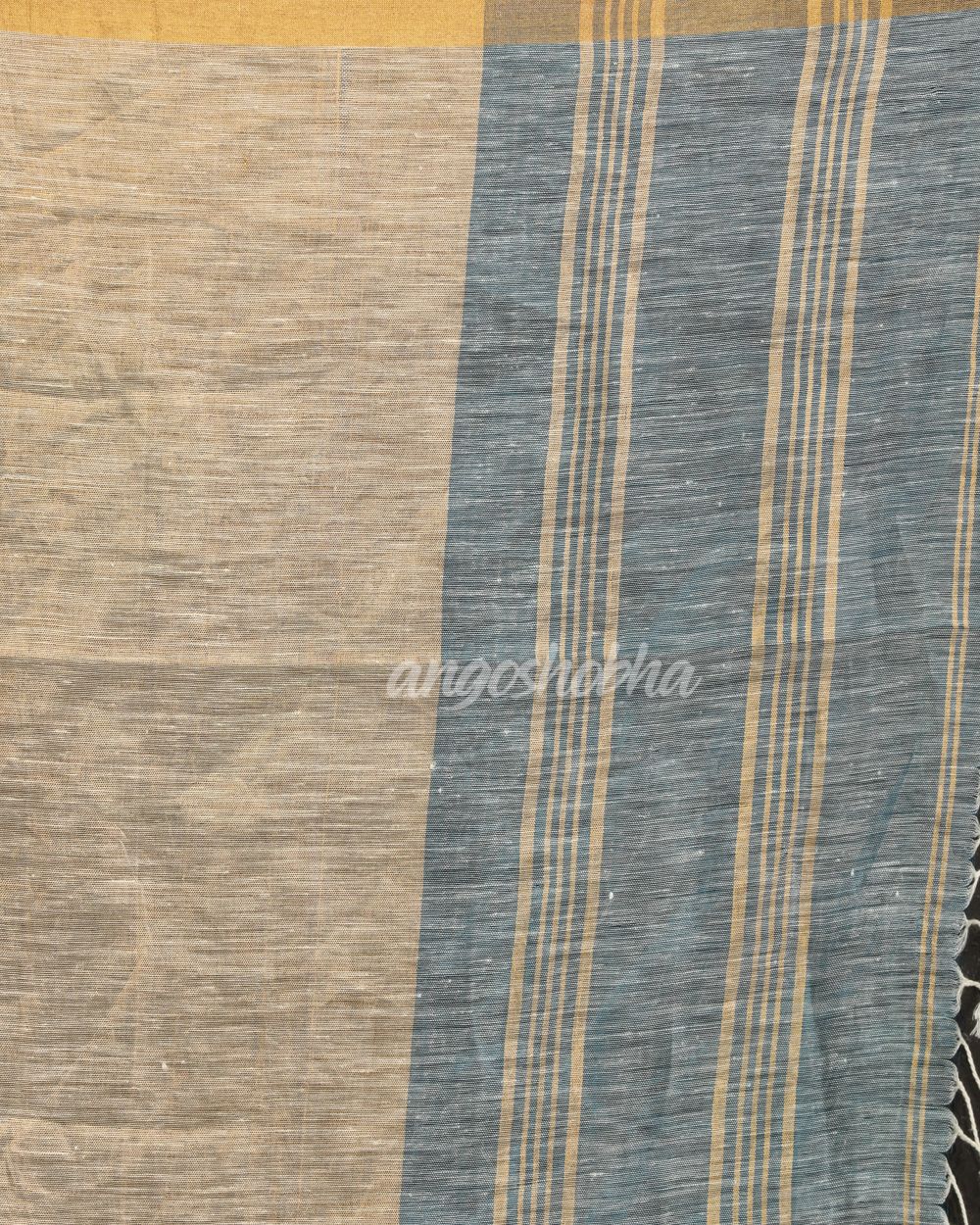 Silver Blue Traditional Handloom Tissue Linen Saree angoshobha