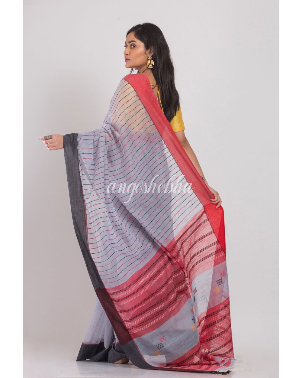 Silver Gray Handloom Saree angoshobha