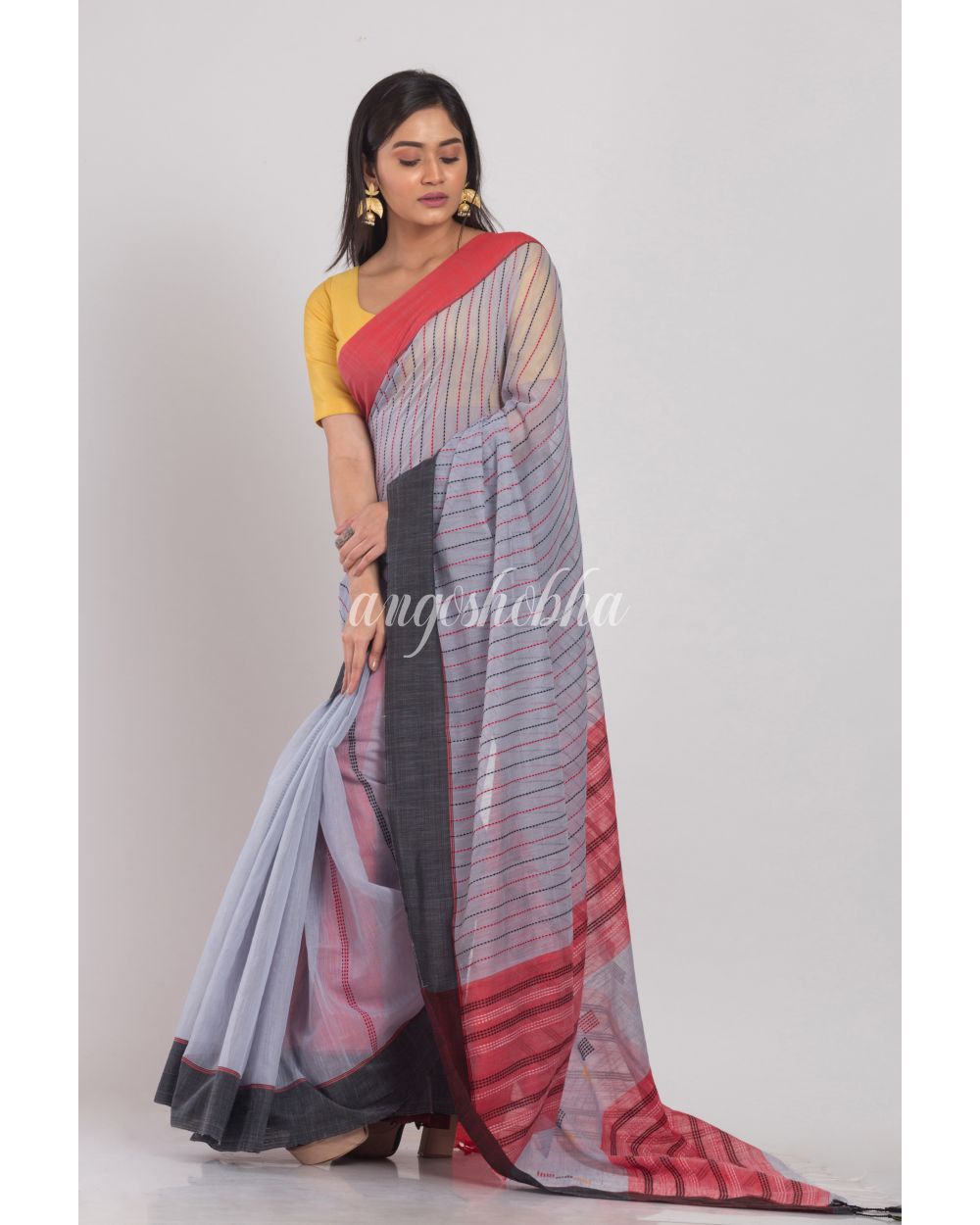 Silver Gray Handloom Saree angoshobha