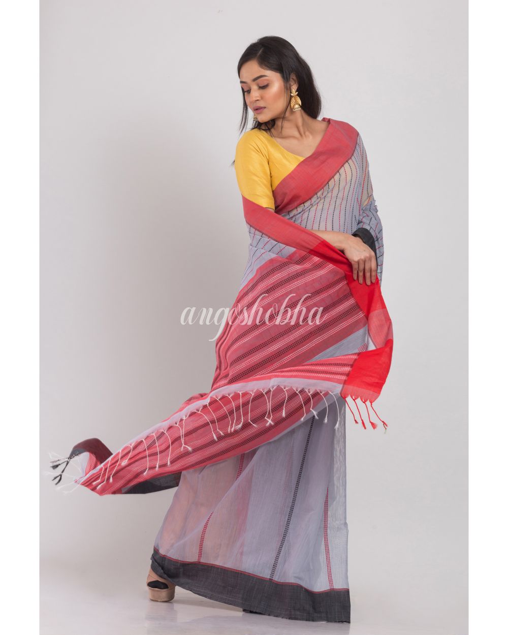 Silver Gray Handloom Saree angoshobha