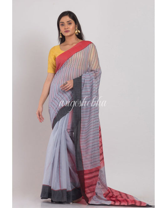 Silver Gray Handloom Saree angoshobha