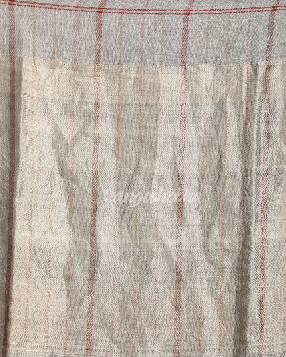 Silver Grey Traditional Handloom Check Linen Saree angoshobha