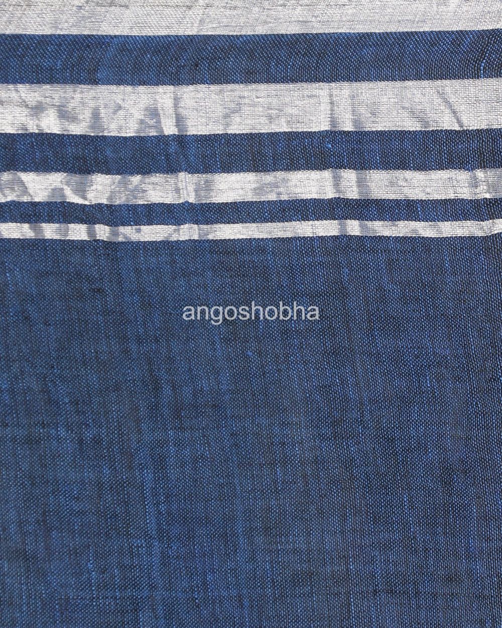 Silver Zari Border Blue Linen Saree angoshobha