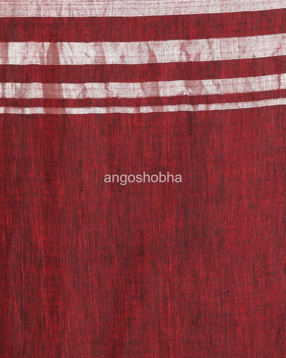 Silver Zari Border Maroon Linen Saree angoshobha