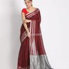Silver Zari Border Maroon Linen Saree angoshobha