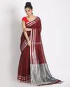Silver Zari Border Maroon Linen Saree