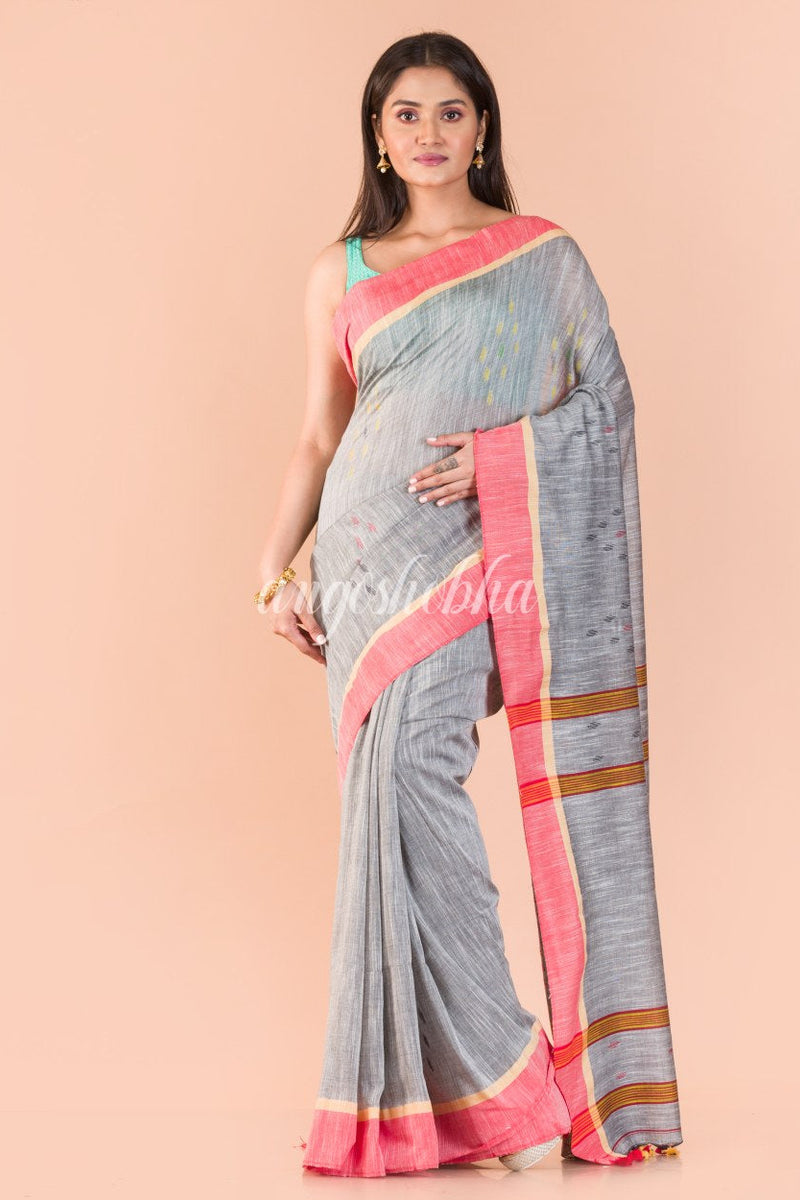 Silver grey Cotton Jamdani saree