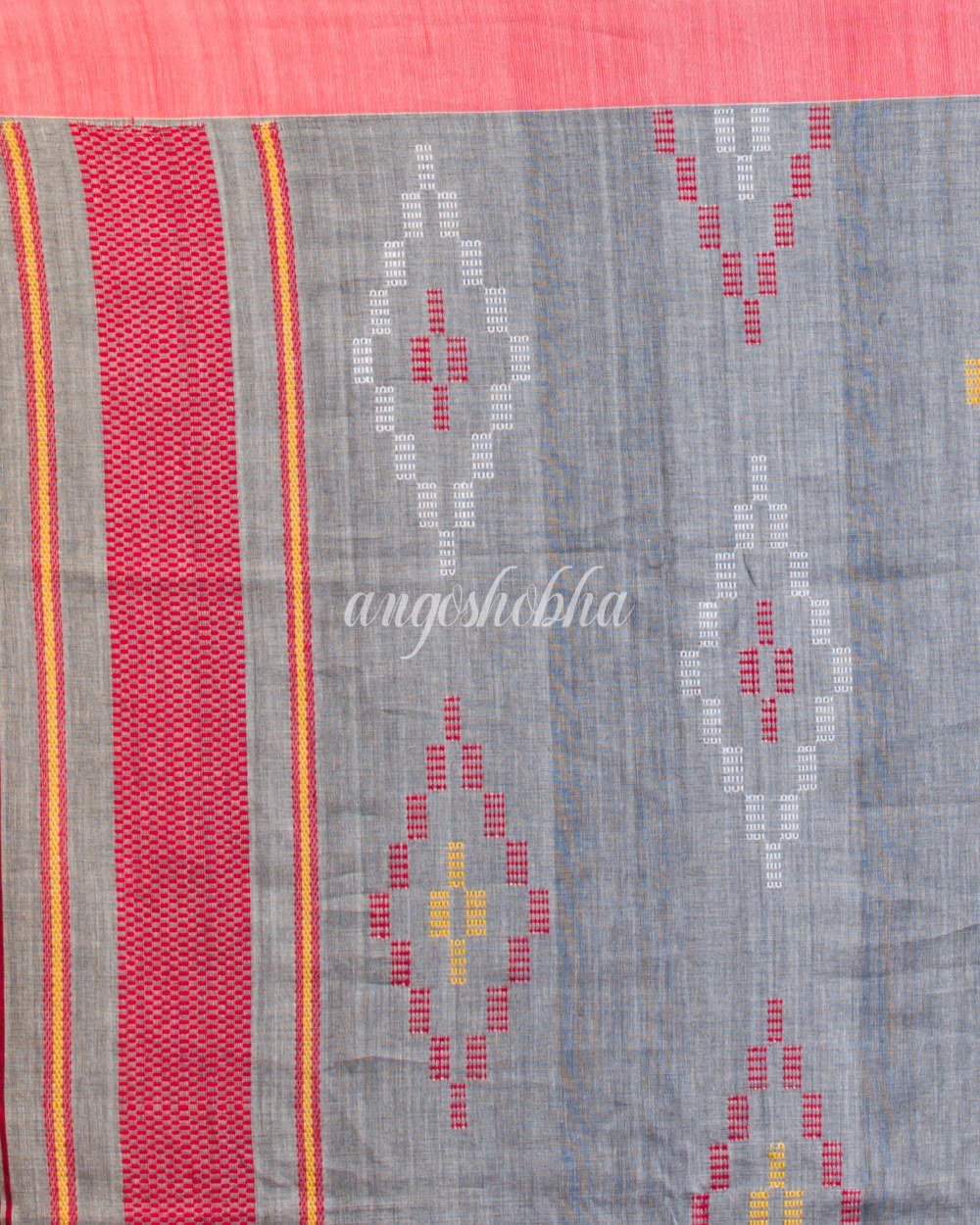 Silver grey Handwoven Cotton Jamdani Saree angoshobha