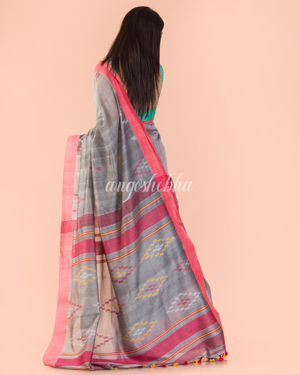 Silver grey Handwoven Cotton Jamdani Saree angoshobha