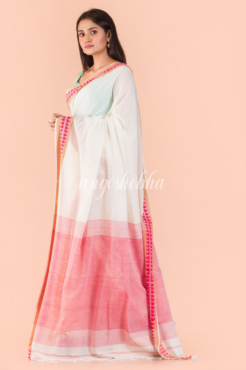 Soft Cream Cotton Tangail Saree