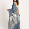 Steel Blue Traditional Handloom Check Linen Saree angoshobha