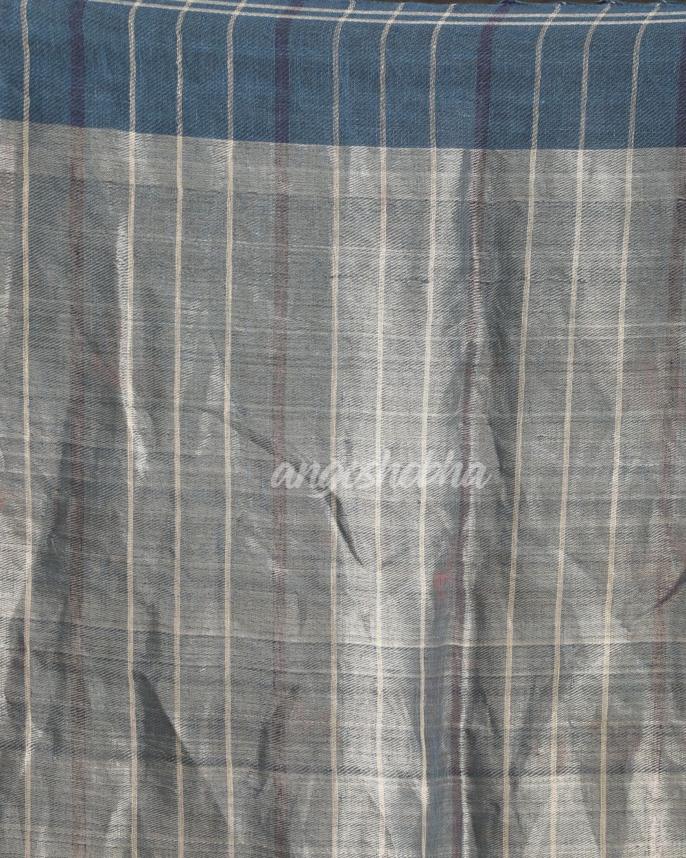 Steel Blue Traditional Handloom Check Linen Saree angoshobha