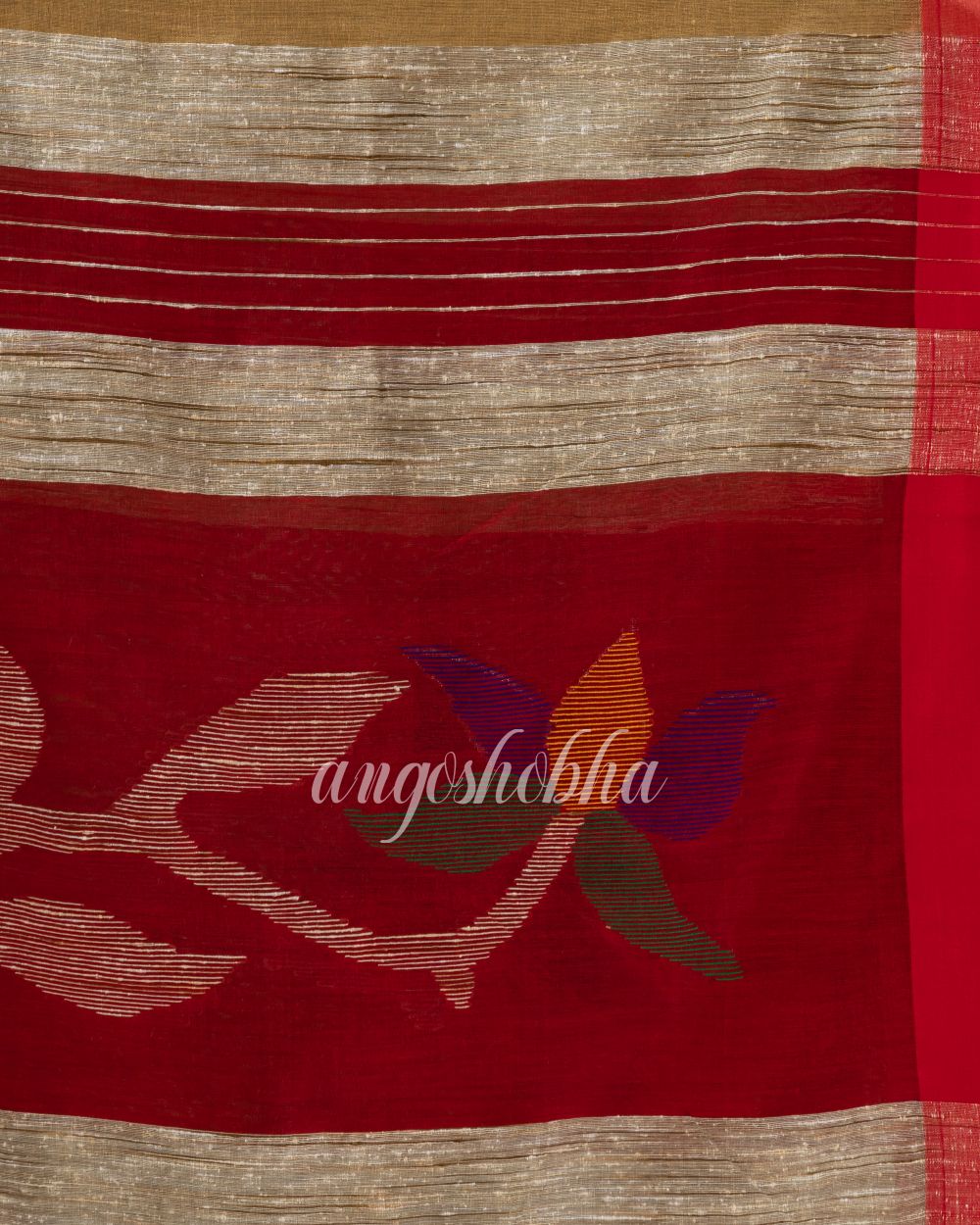 Tan Cotton Blend Traditional Jamdani Saree angoshobha