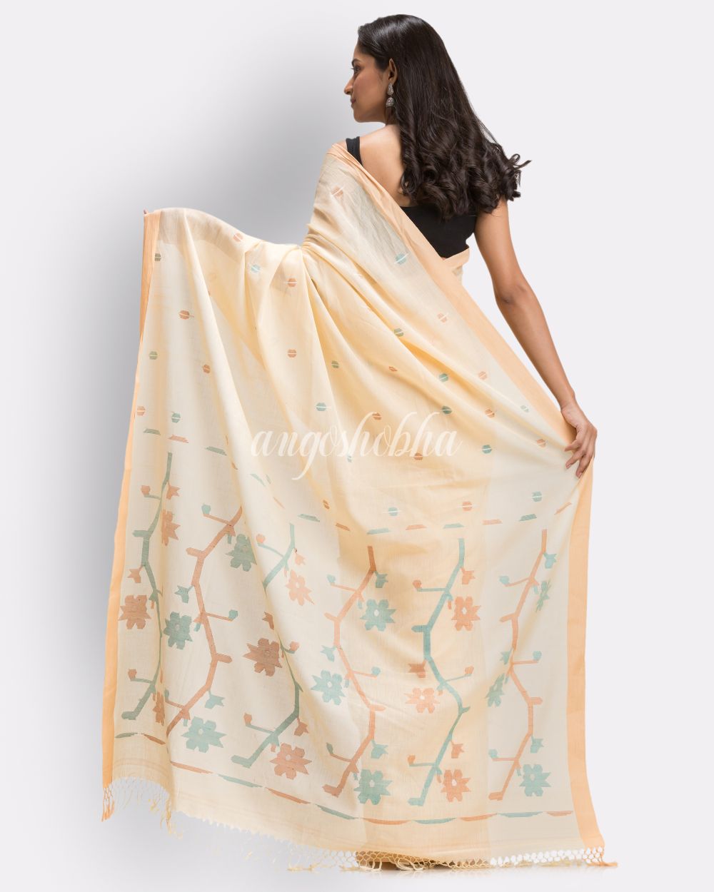 Tan Handloom Cotton Jamdani Saree angoshobha