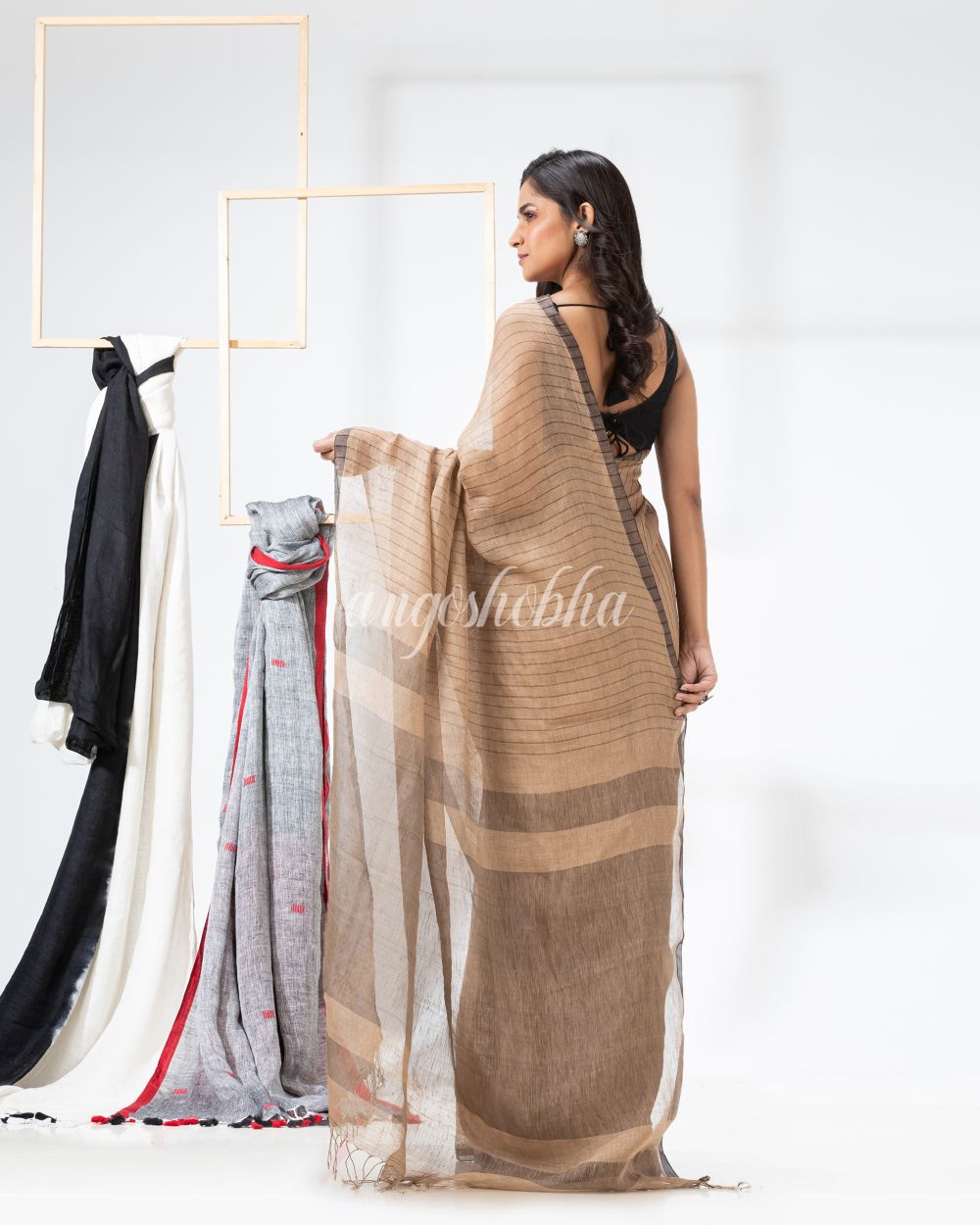 Tan Handloom Linen Saree angoshobha
