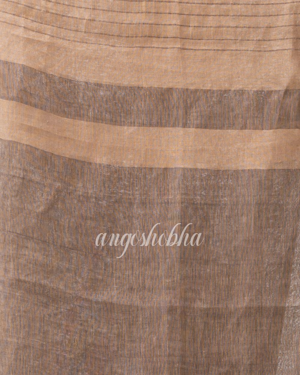 Tan Handloom Linen Saree angoshobha