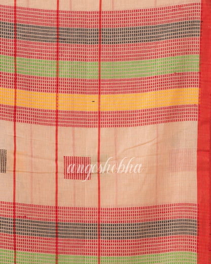 Tan Red Handwoven Cotton Jamdani Saree angoshobha