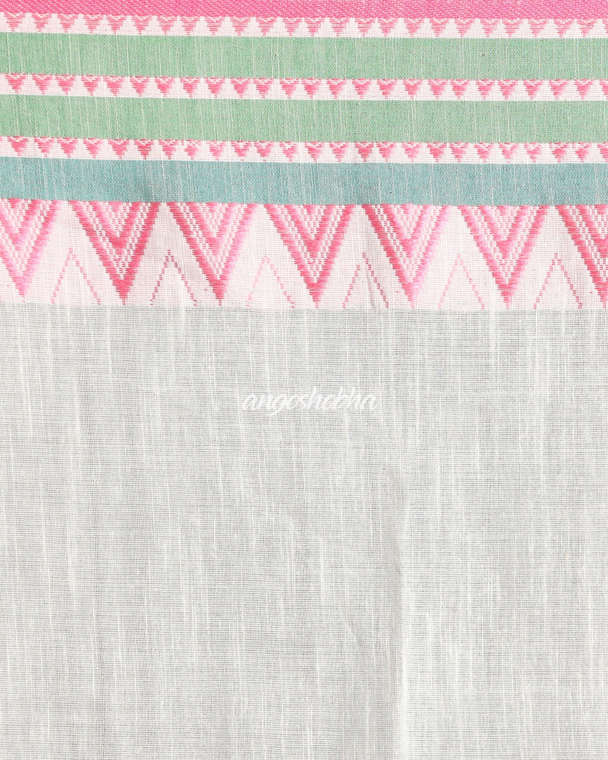 Teal Border Soft Sage Handspan Cotton Begampuri Saree angoshobha