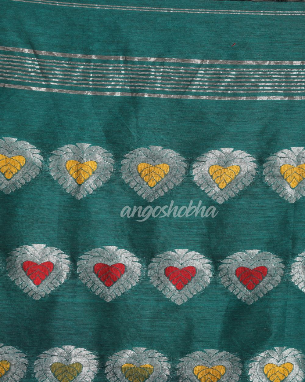 Teal Cotton Blend Handloom Jamdani Saree angoshobha