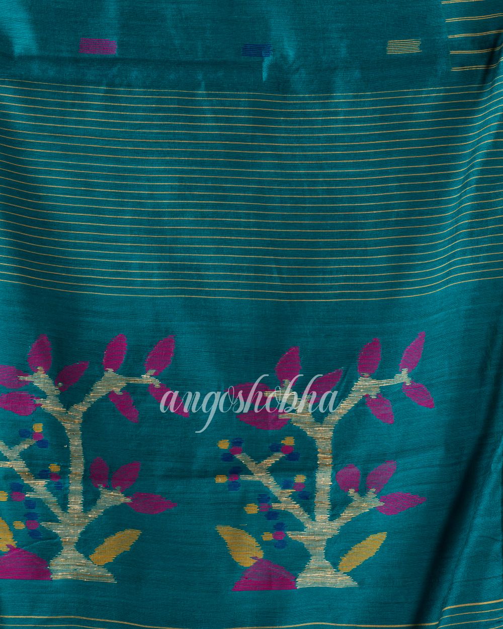 Teal Cotton Blend Traditional Jamdani Saree angoshobha