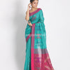 Teal Handloom Blended Cotton Saree angoshobha