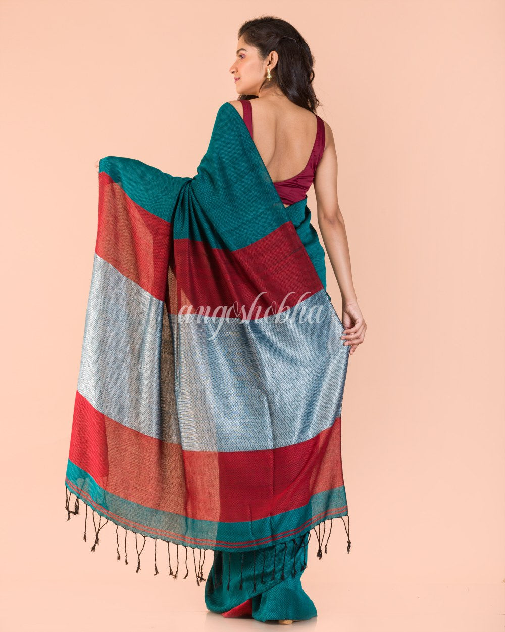 Teal Handwoven Cotton Saree angoshobha