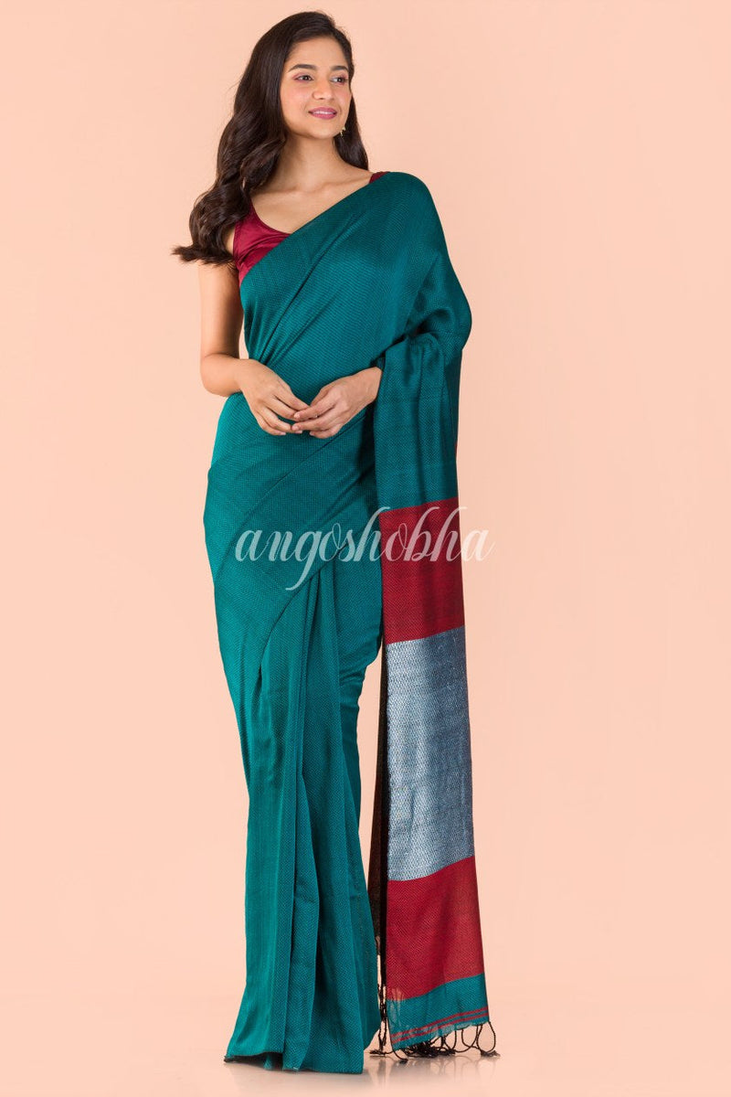 Teal Handwoven Cotton Saree