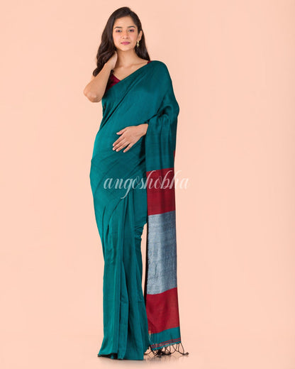 Teal Handwoven Cotton Saree angoshobha