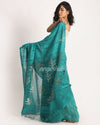 Teal Matka Silk Handloom Traditional Sequin Jamdani Saree