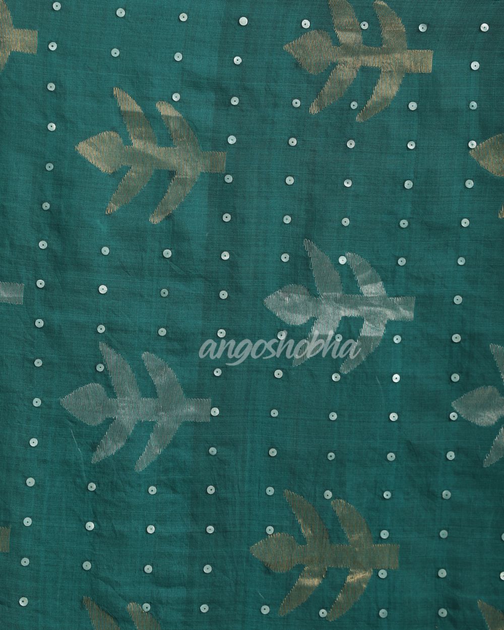 Teal Matka Silk Handloom Traditional Sequin Jamdani Saree angoshobha