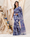 Traditional Ash Gray Soft Dhakai creeper Jamdani Saree