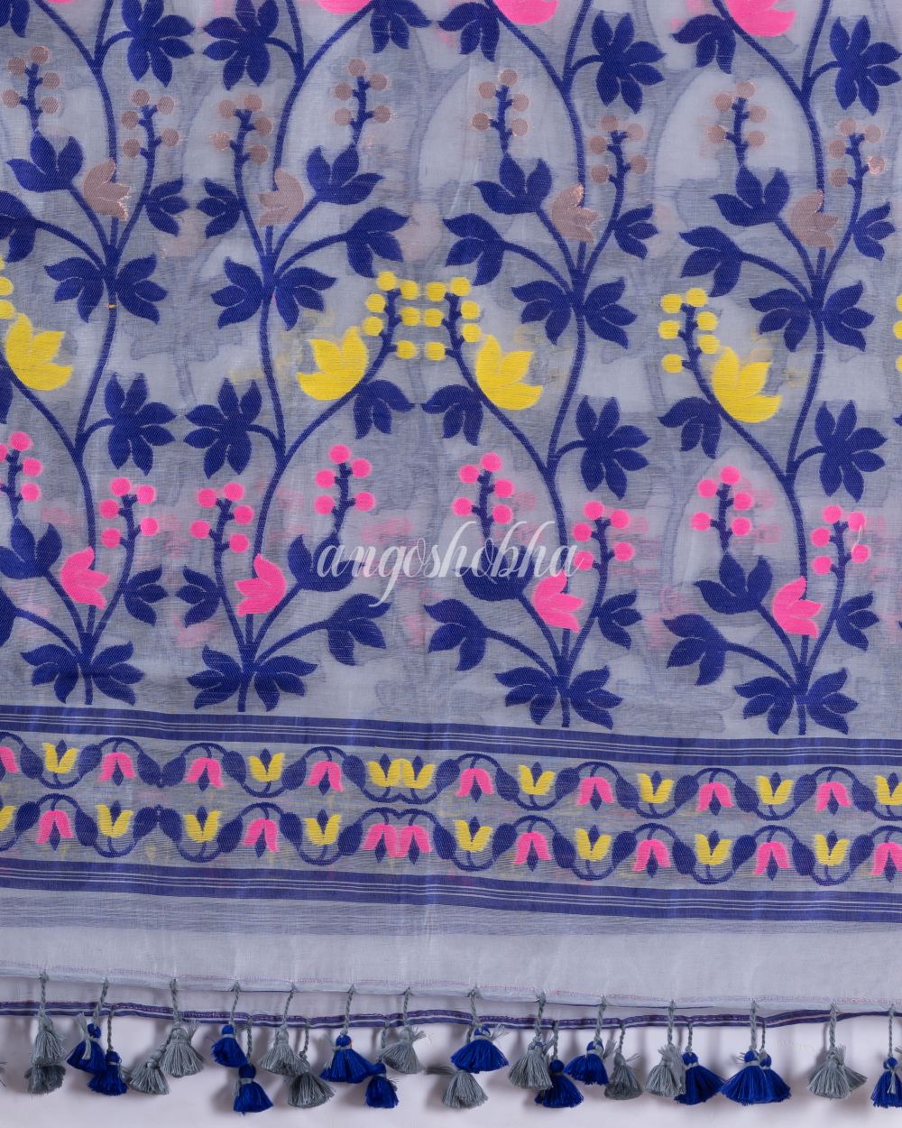 Traditional Ash Soft Dhakai Creeper Jamdani Saree angoshobha