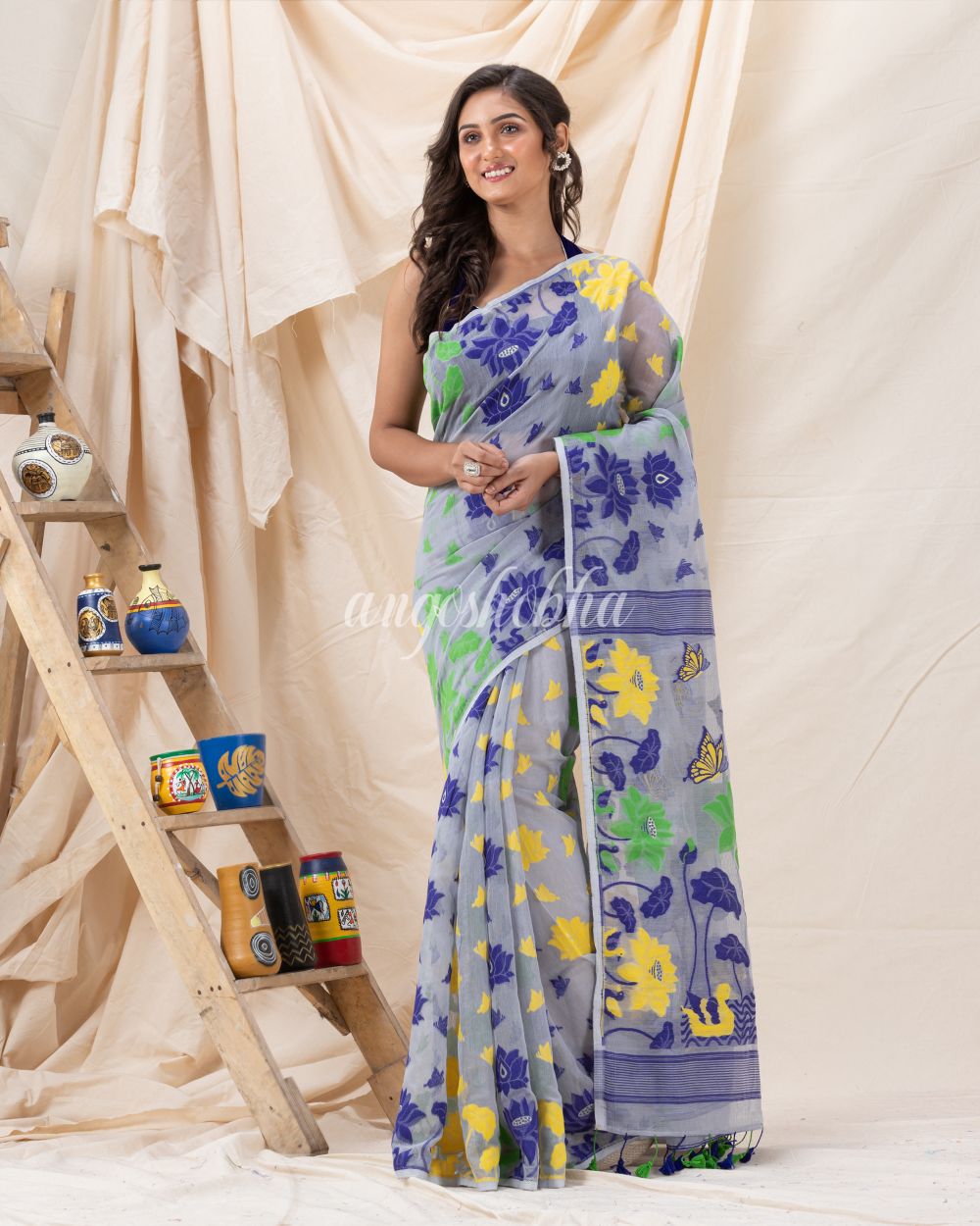 Traditional Baby Blue Soft Dhakai Jamdani Saree angoshobha