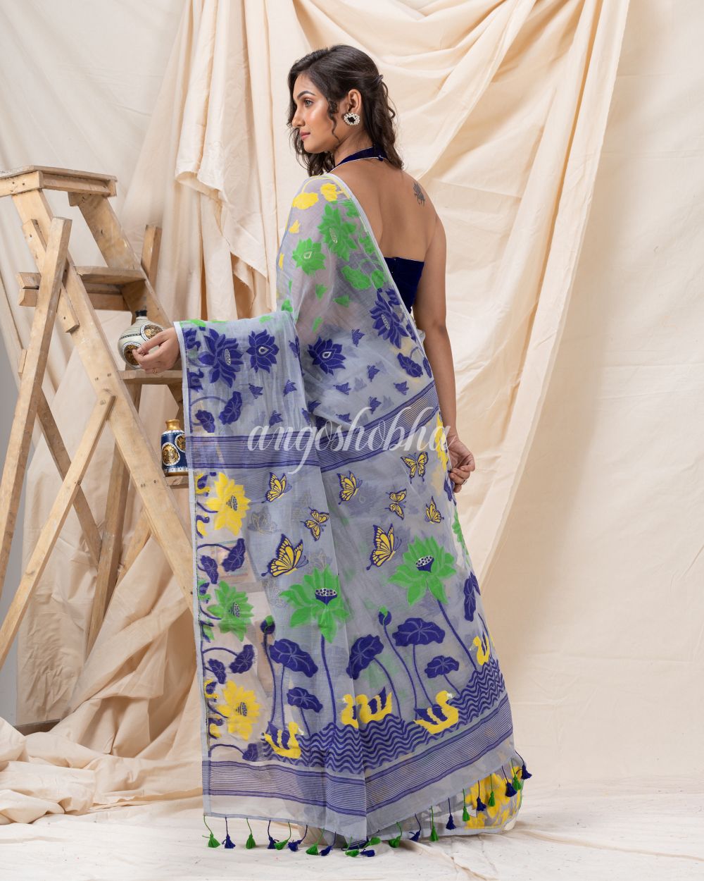 Traditional Baby Blue Soft Dhakai Jamdani Saree angoshobha