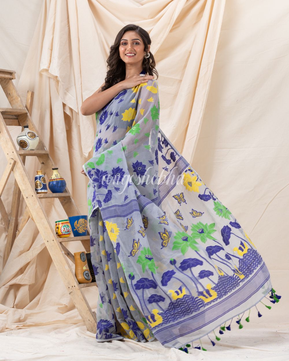 Traditional Baby Blue Soft Dhakai Jamdani Saree angoshobha