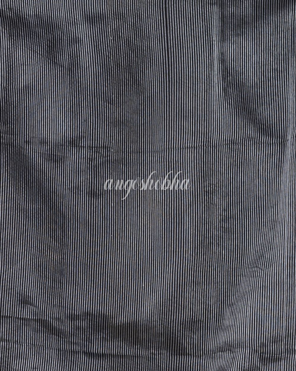 Traditional Black Cotton Silk Fancy Jamdani Saree angoshobha