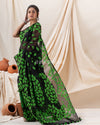 Traditional Black Green Leaf Soft Dhakai Jamdani Saree